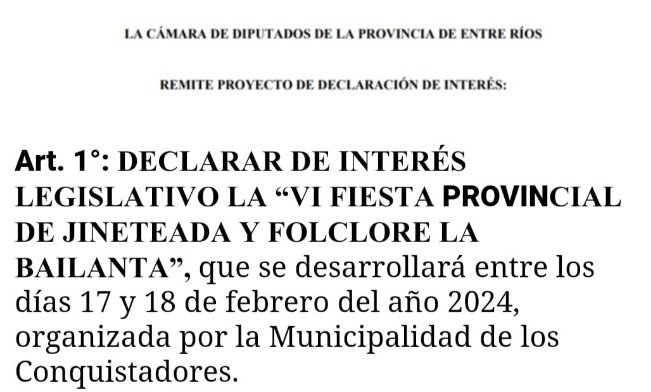 DECLARACIÓN DE INTERES PROVINCIAL FESTIVAL «LA BAILANTA»